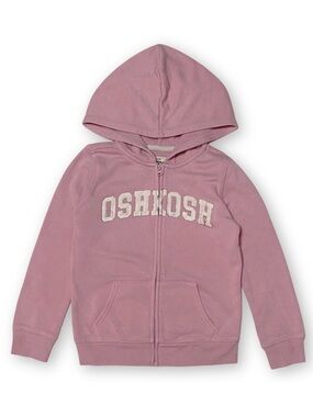 OshKosh B'gosh Girls Size 6/6X Logo Pink Fleece Full Zip Up Sweatshirt Hoodie